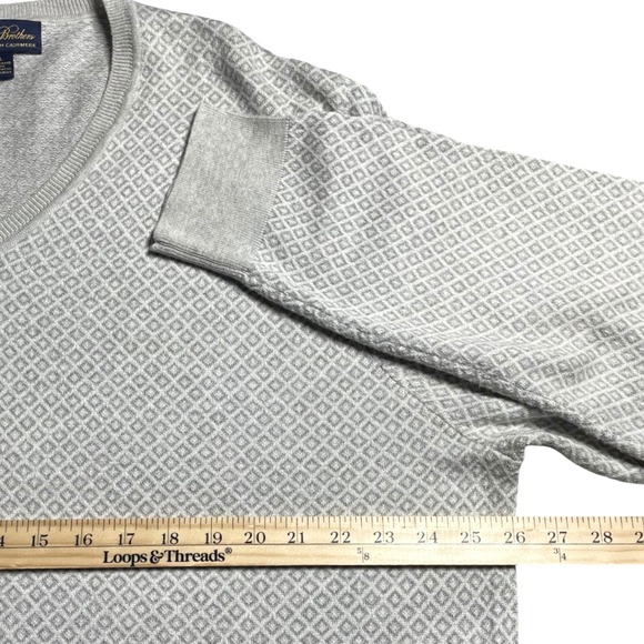 Brooks Brothers Mens XXL Supima Cotton Cashmere V-Neck Sweater Grey Diamond Knit - Picture 9 of 12